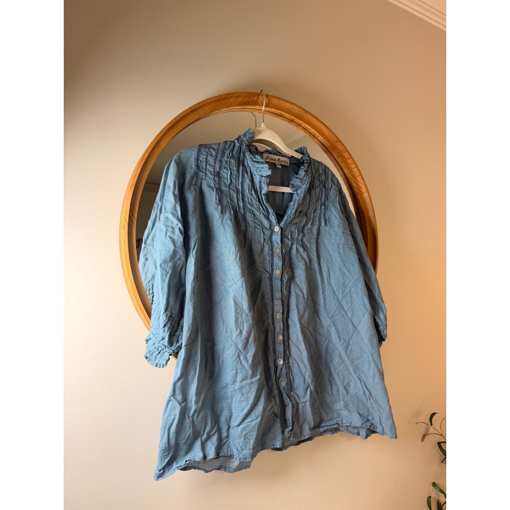 JP and Mattie Blouse Women Medium Blue Excellent Ruffle Lace Boho Top - Picture 3 of 7